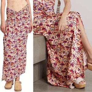 Paco Rabanne Chain-Embellished Floral Maxi Wrap Skirt Sunny Pansy Size 38(6)